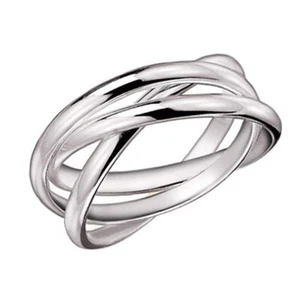925 Sterling Silver 3 Triple Band Rolling Russian Wedding Ring (8) - Picture 1 of 2