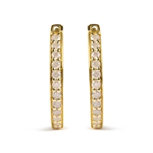 10K Yellow Gold 1/2 Ctw Round-Cut Diamond Hoop Earrings - Picture 1 of 6