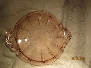 Vintage Rosa Vertiefung Glas 10 1/4" Durchmesser Griff Kuchenform Hergestellt in den USA - Bild 1 von 6
