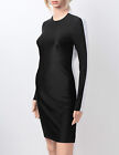 Womens High Neck Bodycon Dress Long Sleeve Gloves Ladies Solid Color Mini Dress