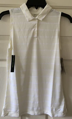 NUEVO CON ETIQUETAS Nike Dri-fit Camisa Polo Sin Mangas Beige Off White Rayas Para Mujer Talla XS Golf Foto 1 de 4