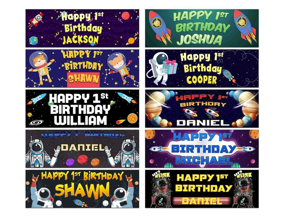 Banners de Cumpleaños Personalizados Diseño de Espacio Niños Niños Fiesta Decoración 21 Foto 1 de 1