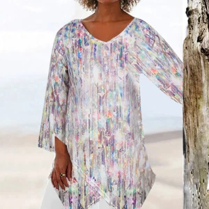 Plus Size Women V Neck Floral Boho Tunic Tops Ladies Casual Loose T-Shirt Blouse - Picture 1 of 20