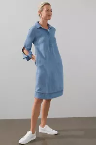 Chicos Tencel Kleid mit Bindeärmeln Größe 0 US 4 blau Chambray 3/4-Ärmel Taschen gebraucht, in einwandfreiem Zustand - Bild 1 von 10