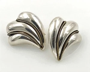 Pendientes de poste de vieira modernista de plata esterlina .925 vintage, México - Imagen 1 de 7