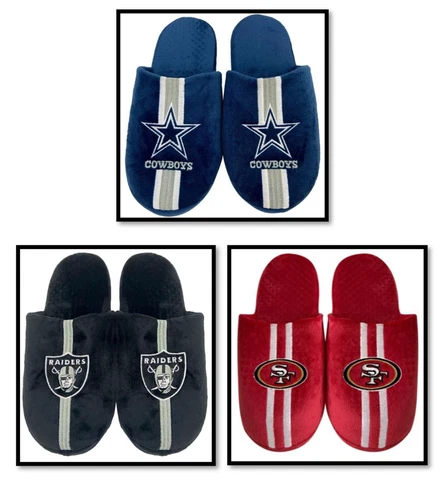 NFL Men's Team Stripe Slippers Slip on House Shoes Foco Cover