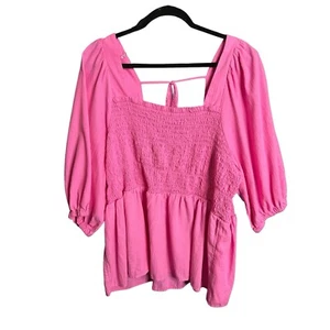 Ava & Viv Women's Pink Puff Elbow Sleeve Peplum Top Smocked Size 3X 100% COTTON - Picture 1 of 13