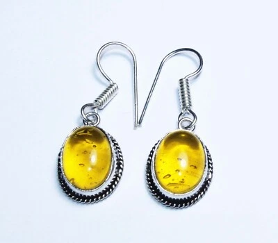 Brinco de pedra preciosa feito à mão Hydro âmbar formato oval tamanho 1,5 polegadas - Imagem 1 de 4