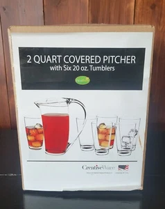 CreativeWare 2 Qt Covered Pitcher & 6 Tumblers Set BPA Free USA Made NEW in Box - Picture 1 of 7