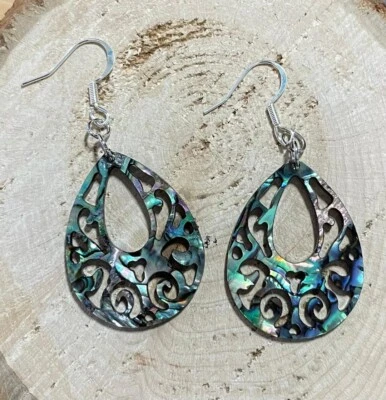 NUEVO Pendientes Lágrima Filigrana Boho Acabado Abulón Foto 1 de 3