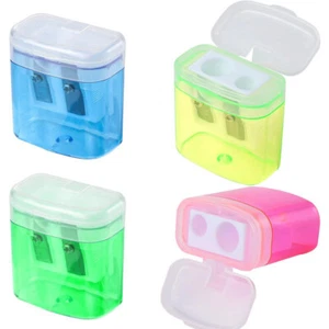 Plastic Sharpener Set 4 Pcs Pencil Sharpeners with Cover Assorted Colours Double - Picture 1 of 8