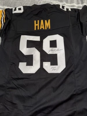 PITTSBURGH STEELERS JACK HAM #59 SIGNED BLACK CUSTOM JERSEY HOF 1988 JSA CERT - Image 1 of 4