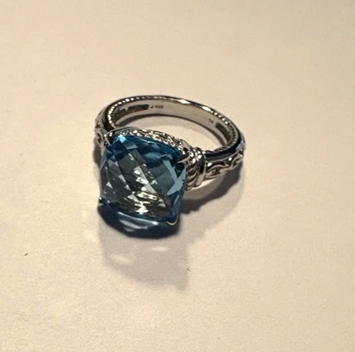 Anillo Judith Ripka Topacio Azul Plata Pata Talla 6 Foto 1 de 4