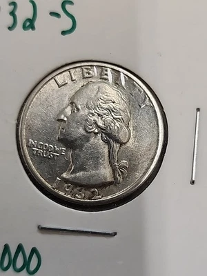1932-S Washington Quarter 25 Cent Coin, 90% Silver, MS Grade - Image 1 of 2