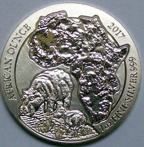 Nilpferd 2017 Ruanda Silbermünze 1oz Silber 999  African Ounce * - Bild 1 von 3