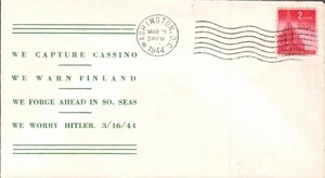 Segunda Guerra Mundial "Capturamos el casino nos preocupamos Hitler" 16 de marzo 1944 Washington DC Cachet - Imagen 1 de 1