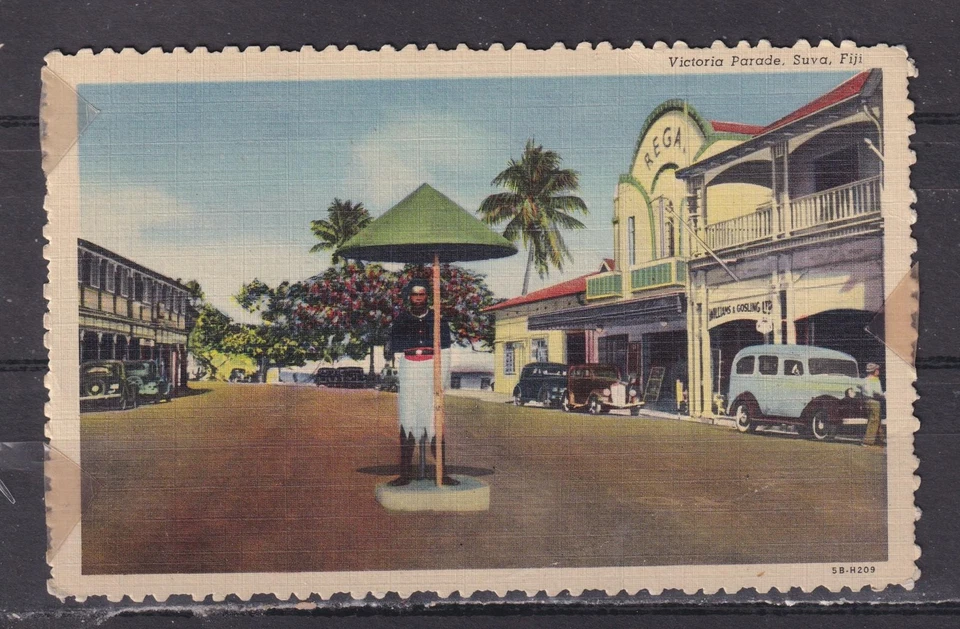 FIJI, VICTORIA PARADE, SUVA, 1941 ppc. SUVA, KGVI 1 1/2d. Man in Boat to GB. - Image 1 of 1