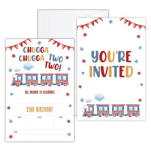 Birthday Invites 2nd Birthday Party Invitations for Boys Girls Train Theme Bi... - Picture 1 of 5