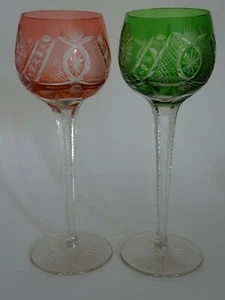 2 ANCIENS VERRES A VIN DU RHIN ROEMER CRISTAL TAILLER COULEUR ORANGE ht 20,5 cm  - Imagen 1 de 10