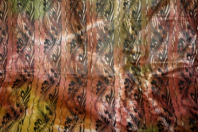 BLACK FEATHES ON PRINTED MULTICOLORED AFRICAN BATIK - COTTON FABRIC - Image 1 of 4