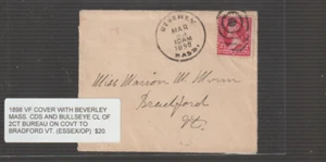 1898 Beverley Mass bullseye cl to Bradford VT (Essex Co) cover (e31) - Picture 1 of 1