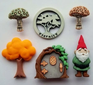 Dress It Up Craft Buttons WOODLAND GREEN GNOME Toadstool Tree Fairy Door Garden - Picture 1 of 2