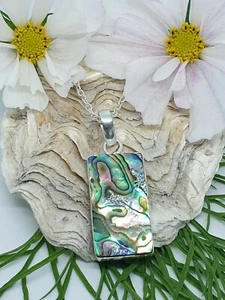 Großer Abalone Anhänger Halskette versilbert atemberaubend bunt Ab7 - Bild 1 von 4