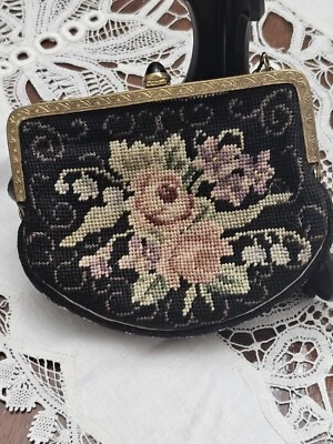 Vintage Foral Petite Point Needlepoint Small Evening Bag Made In AUSTRIA - Image 1 of 4