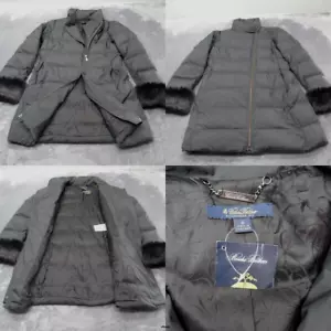 Brooks Brothers Down Parka Womens 2 Black Rabbit Fur Cuff Full Zip Puffer NEW - Picture 1 of 18
