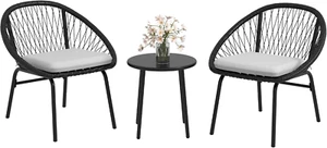 Set Da Giardino 3 Pezzi, Salotto Da Giardino Con Tavolino in Acciaio E Rattan PE - Foto 1 di 12