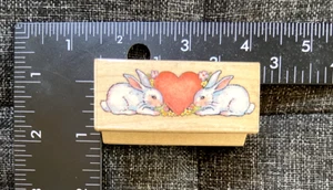 All Night Media WM Rubber Stamp 361E Twin Bunny Heart Rabbits Love 1990 VTG - Picture 1 of 5