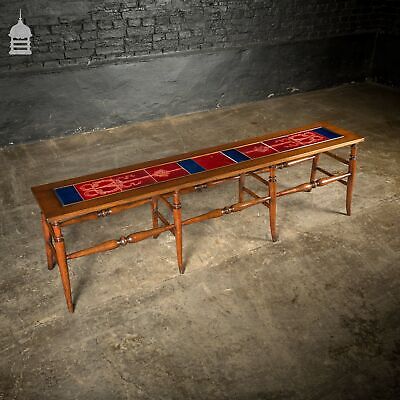 19th C Red & Blue Inset Tiled Bench Stool With Turned Detail Legs • 907.05£