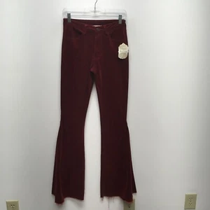 Altar'd State Womens Wine Corduroy Stretch Distressed Hem Flared Ankle Pants XST - Picture 1 of 12