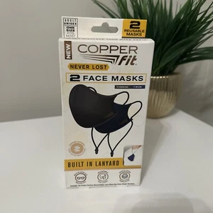 2 Pack~Copper Fit Never Lost Face Masks w/ Lanyard -Colors (Blue/Charcoal) - Picture 1 of 3