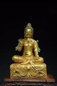 Antiguo templo budista tibetano tibetano 19,7" bronce dorado Guanyin Bodhisattva estatua - Imagen 1 de 9