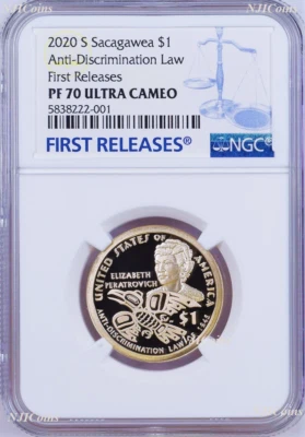 2020 S Sacagawea $1 Anti-Discrimination First Releases NGC PF70 Blue Label Proof - Image 1 of 2