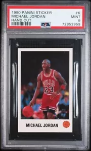 PSA 9 MINT HAND CUT MICHAEL JORDAN HOF 1990 PANINI STICKER #K GRADED NBA *TPHLC - Picture 1 of 2