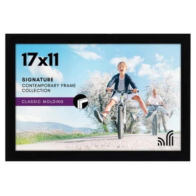 Americanflat 17x11 Picture Frame, Black Wood, Shatter-Resistant Glass Display - Image 1 of 4