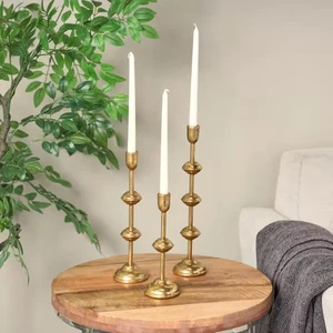 Gold Metal Slim Candle Holder with Floating Spheres (Set of 3) - Picture 1 of 9