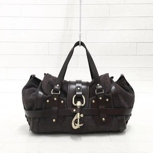 Chloe Kerala Hand Bag Mini Boston Bag Canvas Leather Dark Brown F/S Used 6610 - Picture 1 of 7