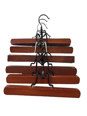 Lote de 6 perchas de abrazadera para pantalones holgados de madera de cerezo Foto 1 de 4