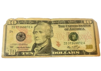 RARE Heavily Damaged $10 US Bill - 2006 Series - Error Collector Currency - Image 1 of 4