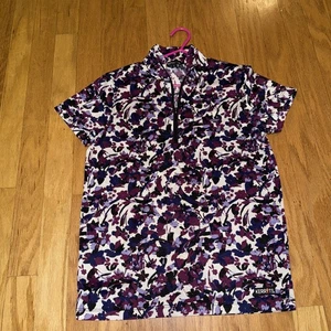 Kerrits Jugend Mädchen L Oberteil 1/4 Reißverschluss Kurzarm Reitshirt Reitsport Blumen - Bild 1 von 8