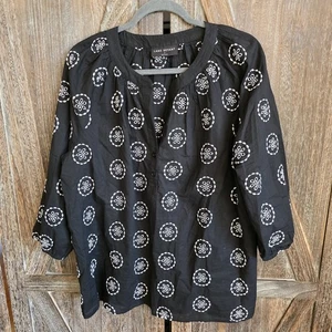 Camisa Lane Bryant para mujer talla 16 negra blanca bordada ligera manga 3/4 - Imagen 1 de 8