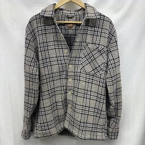 Common People Men's M Plaid Button-Up Beige Wool Blend Shacket Car Overshirt - Picture 1 of 6