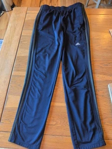 Adidas Mens Track Pants Large Warm-Up Navy Gray Stripes Straight Leg Pockets EUC - Picture 1 of 7