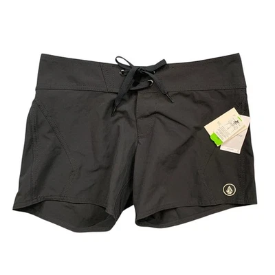 Volcom Board Shorts Womens 1 Black Simply Solid Cinch Fly Way Stretch Bottom - Image 1 of 4