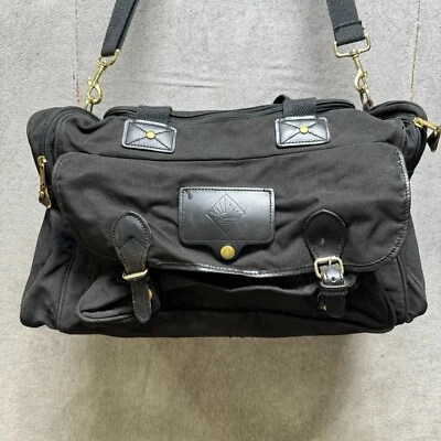 Black Canvas Leather Duffel Bag Travel Weekender Eddie Bauer Mulholland Ford - Image 1 of 4