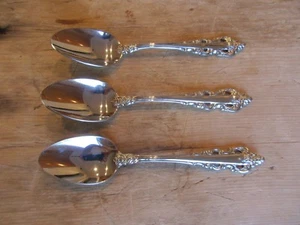 3 Wallace Antique Baroque 6 3/4" Oval Soup Spoons Stainless 18/8 Flatware Japan - Picture 1 of 4