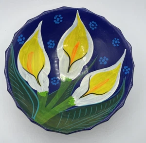 Hand Painted Glazed Terra-cotta 3-Footed Floral Bowl 5.25" Lily Jack in Pulpit - Picture 1 of 6